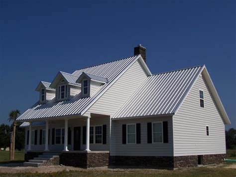 white metal roof house|white house with galvalume roof.